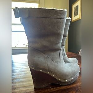 UGG Women's Gray Suede Shearling-Lined Wedge Boots